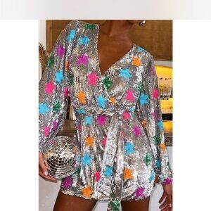 Show Me Your MuMu Silver Sequin Dress